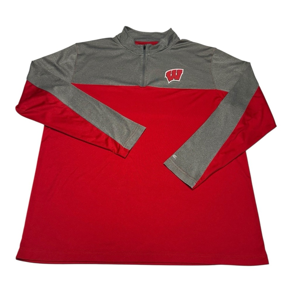 Wisconsin Badgers Shirt Mens Sz M Grey Red 1/4 Zip Lightweight Colosseum NCAA